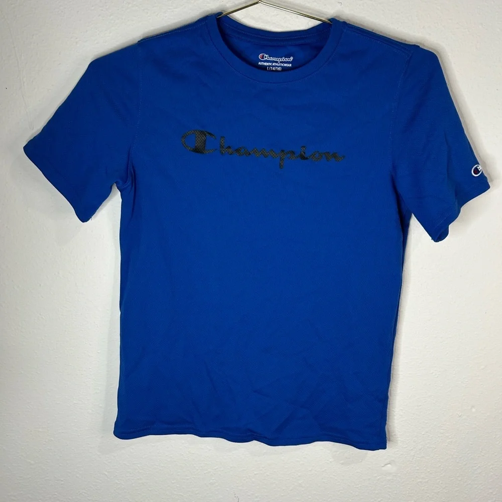 Champion Boys Large 14/16 Blue Athletic T-Shirt Short Sleeve Performance Tee